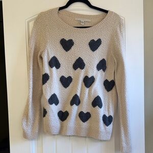 LC Lauren Conrad Cream Sweater with Black Heart Pattern